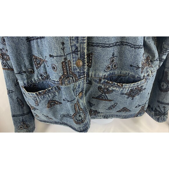 Chico's Design Silk Lining, Embroidered & Beaded Blue Jean Jacket Women 2 /M - Picture 9 of 16